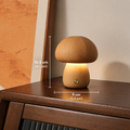 Luminária Cogumelo de Madeira - modelo claro com dimensões