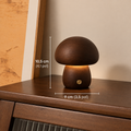 Luminária Cogumelo de Madeira - modelo escuro baixo com dimensões