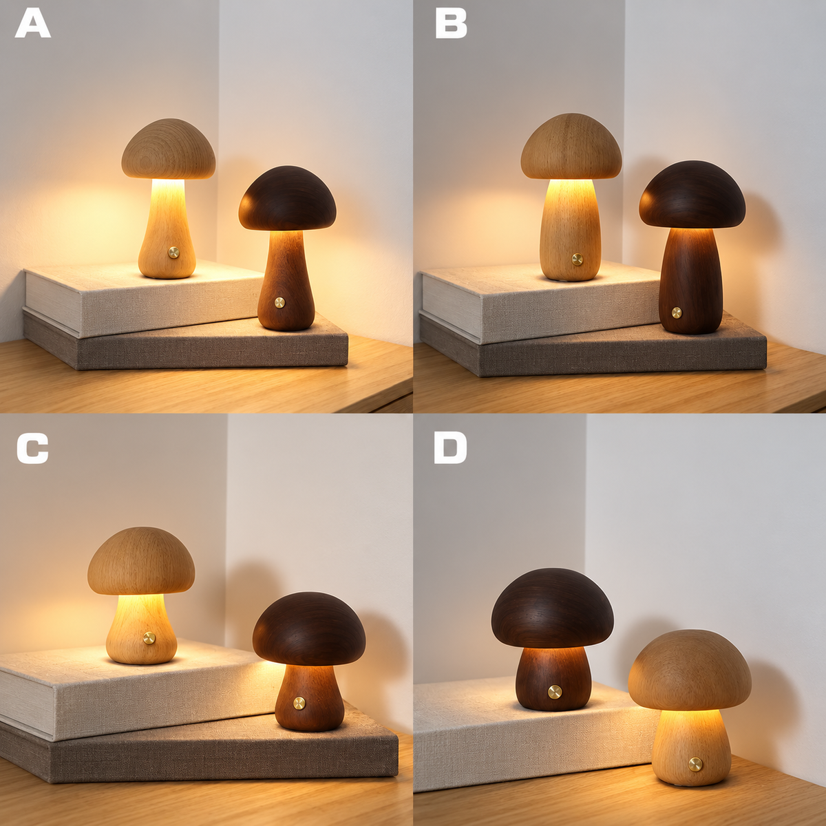 Luminária Cogumelo de Madeira - comparação dos modelos