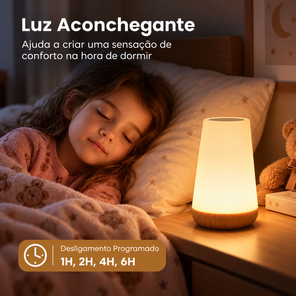 Luminária RGB com luz aconchegante e desligamento programado