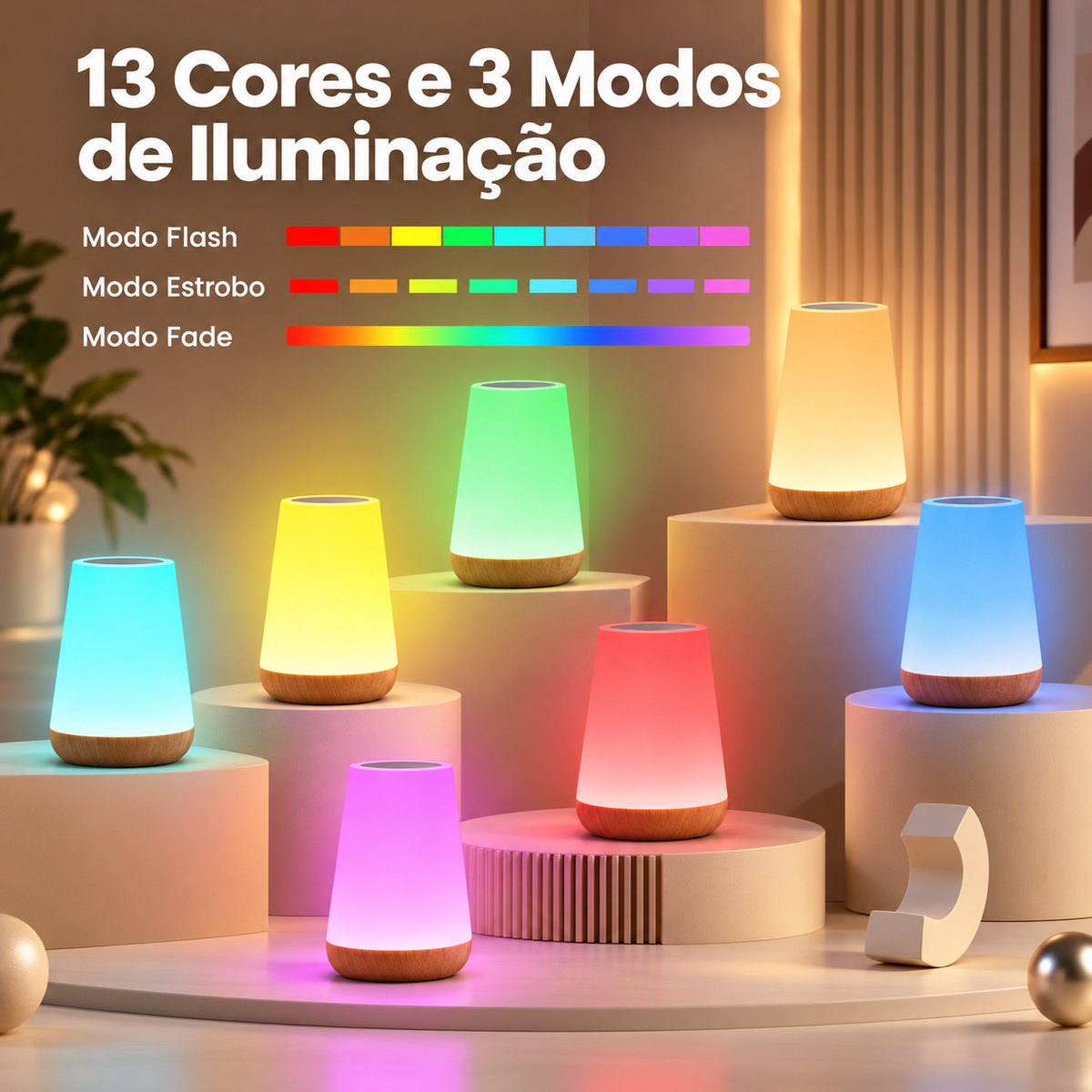 Luminária RGB com 13 cores e três modos de iluminação